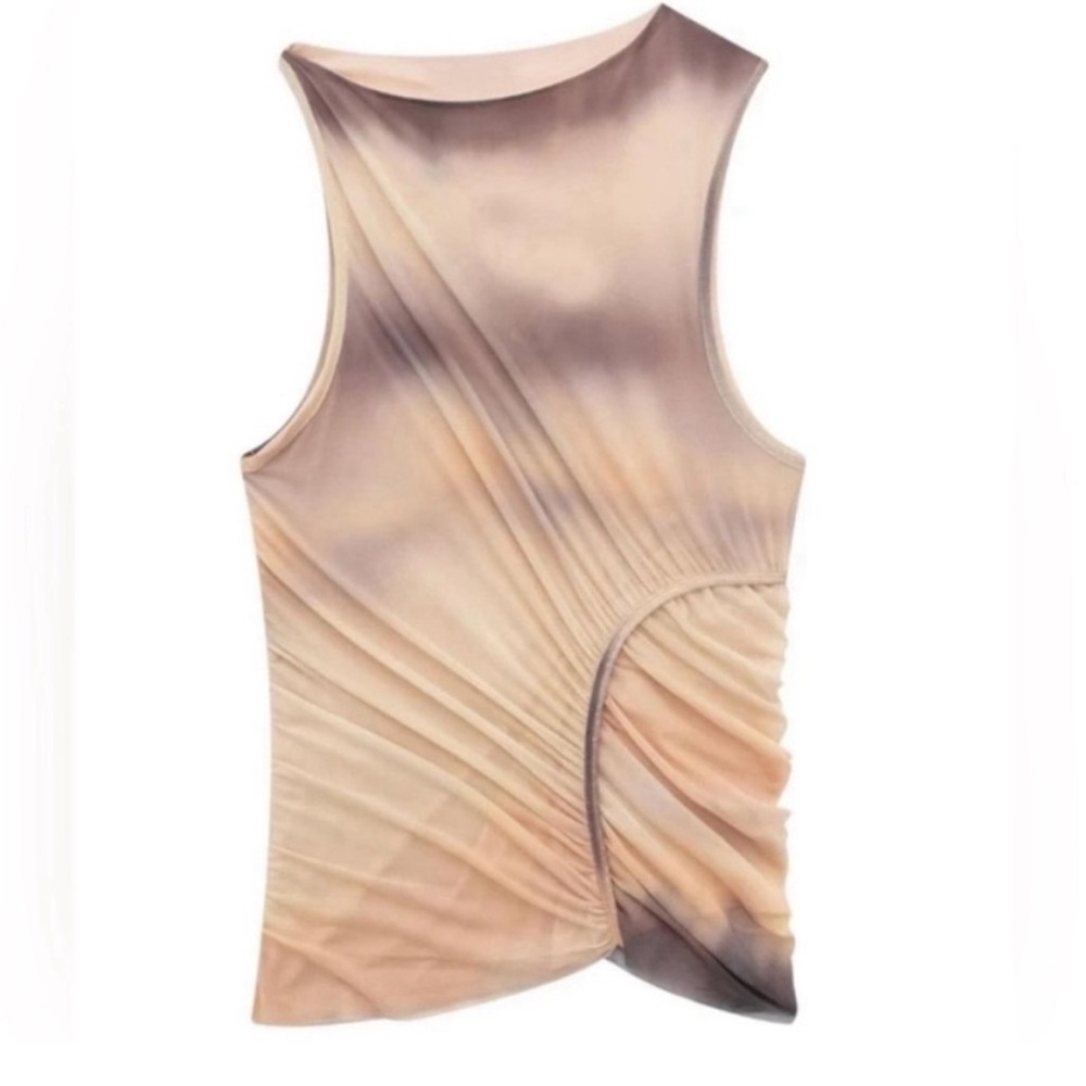Zara Women's Asymmetrical Ruched Mesh Sleeveless Tank